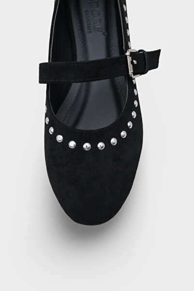 Capone Outfitters Penelop Round Toe Women's Ballerinas with Metal Accessories and Buckle, Faux Suede