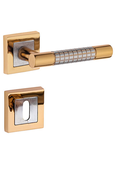 zerafev Lüks Stil Kare Rozetli Alüminyum Kapı Kolu (Kapı Kulbu) (Oda Tipi) V2 Altın - Saten