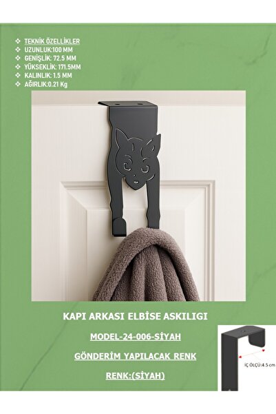 EXİTMODEL Siyah Büyük Boy Metal Kapı Arkası Askılığı Kancalı Kalın Kapılarla Uyumlu Metal Kapı Arkası Askılık