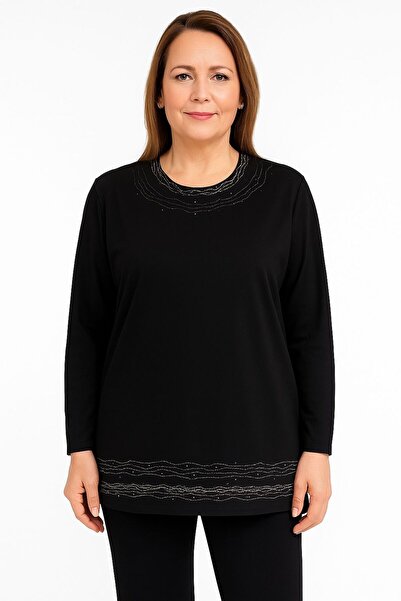 BURSPA بلوزة نسائية مريحة من القطن الممشط ومطرزة بأحجار اللؤلؤ