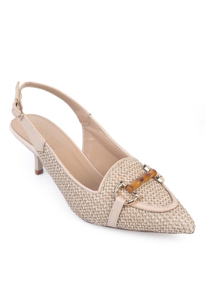 Capone Outfitters Angy Straw Pointed Toe Mid-Heeled Wooden Buckle Women's Shoes