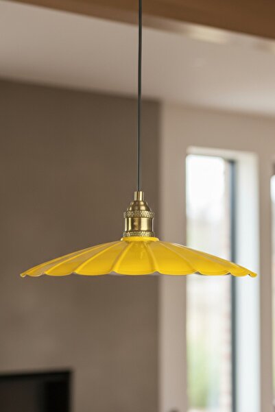 Bamyum Risso Açık Sarı Metal Büyük Avize Lale Başlık Tekli Rustik Cafe Modern Sarkıt Aydınlatma