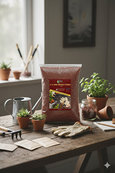 plant-home Kırmızı Pomza Taşı 5-15 Mm 5 Litre Volkanik Cürüf Ponza Taşı Lav Kırığı