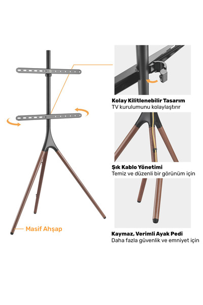 NPO حامل تلفزيون خشبي متوافق مع معيار VESA مقاس 45-65 بوصة طراز STD1246F 360 ° حامل تلفزيون محمول قابل للدوران