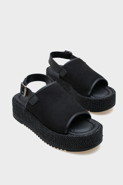 Capone Outfitters Vena Straw Single Buckle Wedge Heeled Women's Sandals