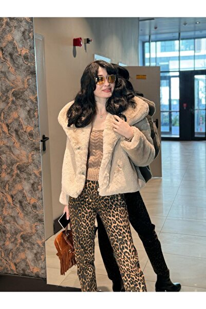 FEMİAS Premium Kalite Sofia Geniş Yaka Taş Rengi Kürk