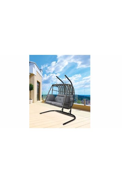 mobilyabazari Ikili Makrome Salıncak Bahçe Mobilyası Salon, Balkon, Cafe Ofis