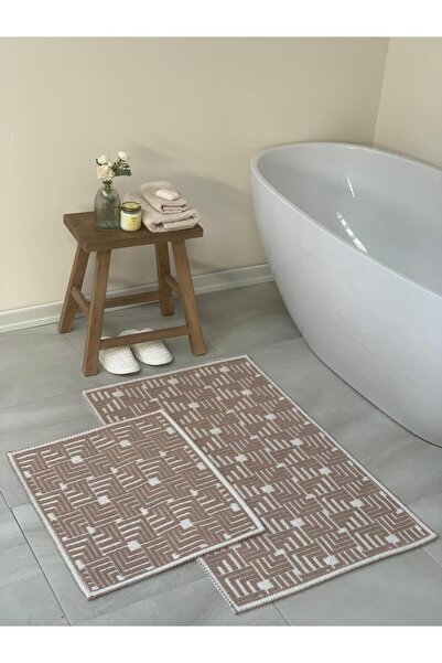 Bluenity Covoraș de baie din bumbac natural Stol 2 piese 60x100+50x60 cm - Bej