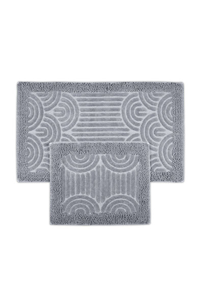Bluenity Gökkuşağı Doğal Pamuklu 2'li Banyo Paspas Seti 60x100+50x60 Cm - Gri