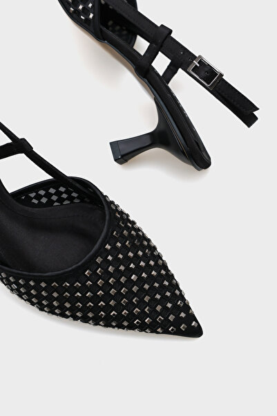 Capone Outfitters Olga Satin Stone Medium Heeled Pointed Toe Open Back Women's Shoes