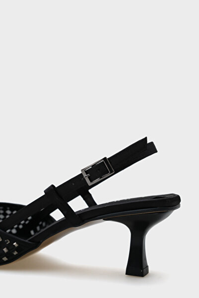 Capone Outfitters Olga Satin Stone Medium Heeled Pointed Toe Open Back Women's Shoes