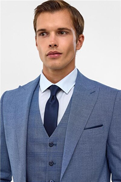 SÜVARİ Buz Mavi Slim Armürlü Sivri Yaka 6 Drop Takım Elbise