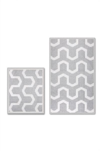 Bluenity Dome Bukle Natural Cotton 2-Piece Bath Mat Set 60X100+50X60 cm - Gray