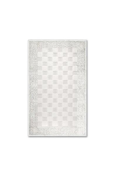 Bluenity Bukle Polka Dot Natural Cotton 2-Piece Bath Mat Set 60X100+50X60 cm - Ecru