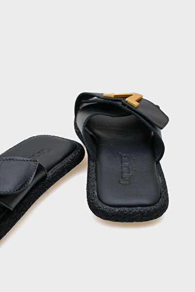 Capone Outfitters Kata Genuine Leather Cross Banded V Buckle Flat Heeled Comfort Women's Slippers