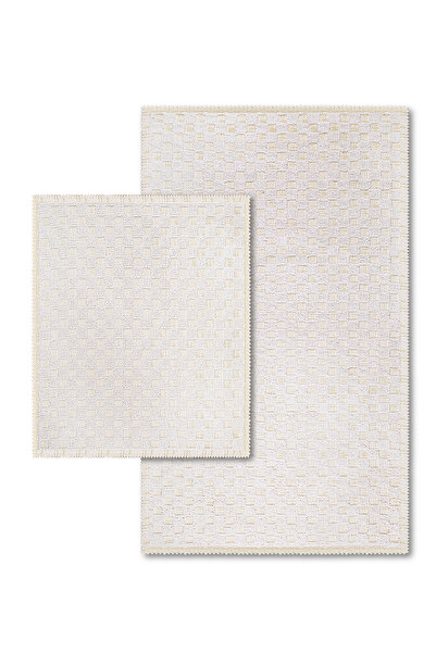 Bluenity Checkers Doğal Pamuklu 2'li Banyo Paspas Seti 60x100+50x60 cm Beyaz
