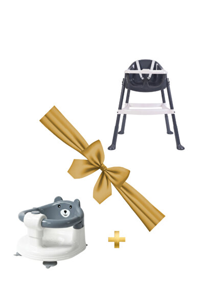 BebeMango Σετ καρέκλα τροφοδοσίας & κάθισμα μπάνιου μωρού Γκρι-Γκρι