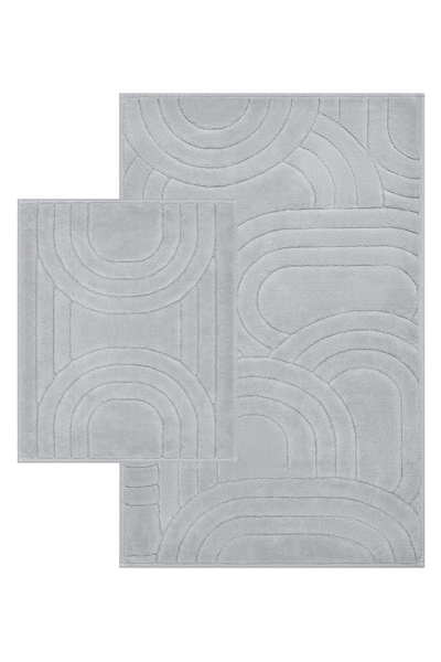 Bluenity Diamond Circle Natural Cotton 2-Piece Bath Mat Set 60X100+50X60 cm - Gray