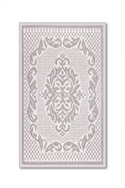 Bluenity Raya Damask Natural Cotton 2-Piece Bath Mat Set 60X100 50X60 cm Stone