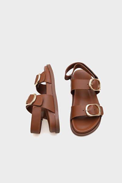 Capone Outfitters Marie Double Metal Buckle Flat Heeled Women's Sandals