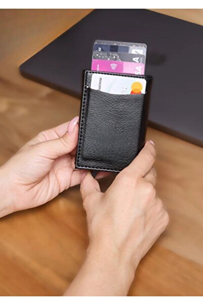 TATA CRAFT محفظة للجنسين ذات آلية أوتوماتيكية لحمل البطاقات من الجلد الصناعي