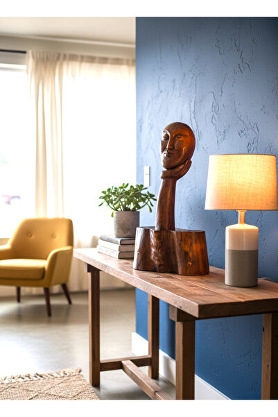 Genel Markalar Düşünen Yüz Model Heykel Ahşap El Oyması Sanatsal Dekoratif