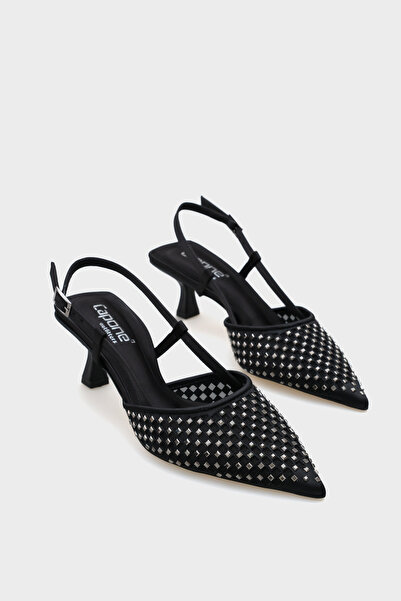 Capone Outfitters Olga Satin Stone Medium Heeled Pointed Toe Open Back Women's Shoes