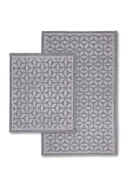 Bluenity Pasific Doğal Pamuklu 2'li Banyo Kilim Seti 60x100 50x60 Cm Gri