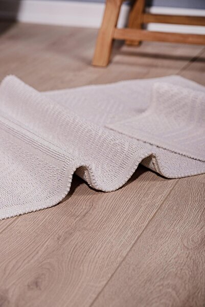 Bluenity Hat Natural Cotton 2-Piece Bath Mat Set 60X100+50X60 cm - Ecru