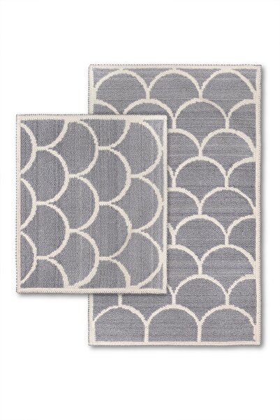 Bluenity Pearl Doğal Pamuklu 2'li Banyo Paspas Seti 60x100+50x60 cm Gri