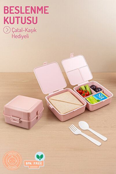 Nandy Home صندوق غداء متعدد الطبقات مكون من 4 أقسام - مع هدية شوكة وملعقة