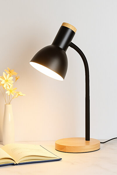 Ecuy USB LED Masa Lambası siyah Ahşap Tabanlı Modern Dekoratif, Şık Esnek Boy...