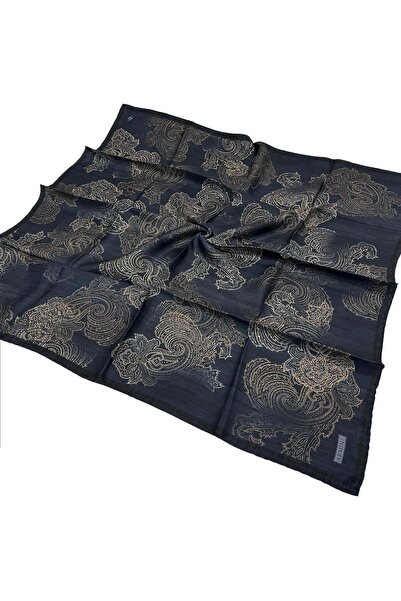 Armine İpek Eşarp 2026 Kış - 9428-05 Lacivert Sarı Sura