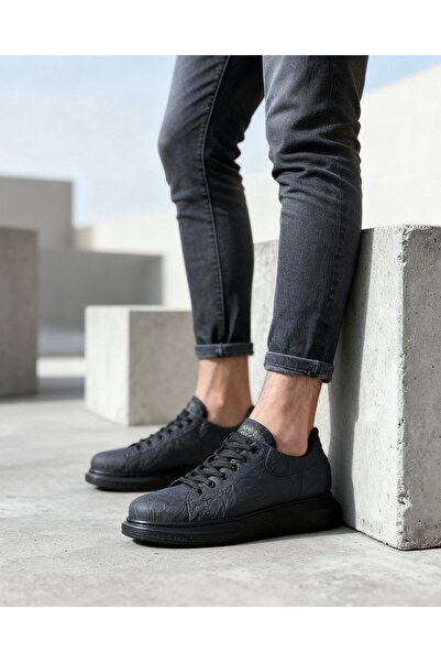 Knack High Sole Casual Shoes 044 Black Black Sole (Patterned)