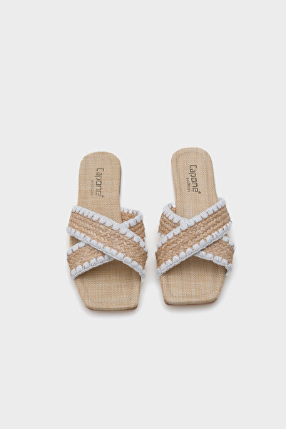 Capone Outfitters Kiley Flat Heeled Straw Blunt Toe Cross Strap Women's Slippers