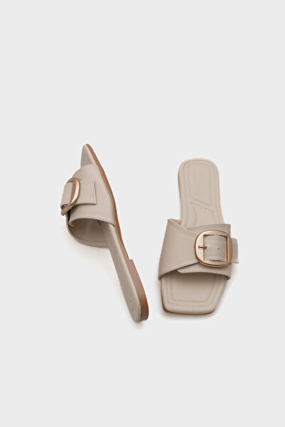 Capone Outfitters Kathy Metal Buckle Flat Heeled Blunt Toe Women's Slippers