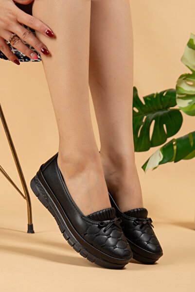 uway Women's Black Classic Shoes Orthopedic Mother Shoes Mother Ballerina Shoes Mother Women's Casual Shoes