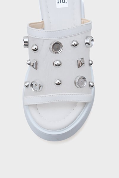 Capone Outfitters Charlot Wedge Heeled Genuine Leather Stone Mesh Comfort Women's Slippers