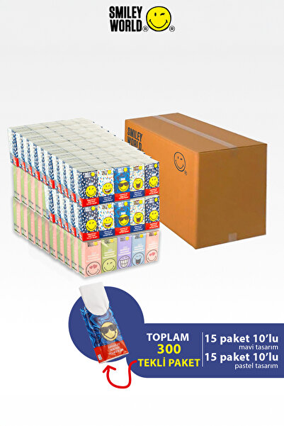 SMILEY WORLD SmileyWorld Cep Mendili 30 paket 10'lu 2 farklı tasarım