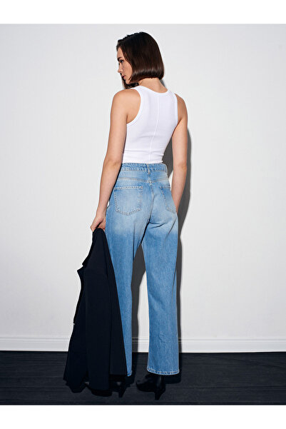 Dilvin 71472 Pantaloni drepți din denim cu croiala de buzunar-albastru