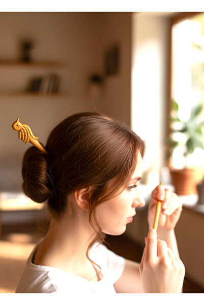 aslanoyma Wren Model Gold Leaf Handmade Bun Buckle