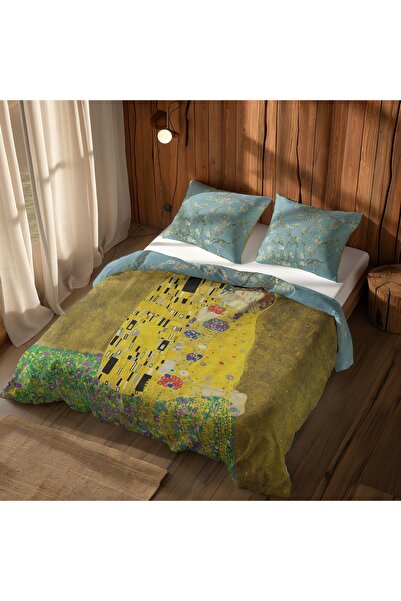 The Lucid Lab Almond Blossoms & The Kiss Çift Taraflı Nevresim Takımı - 200 cm x 220 cm