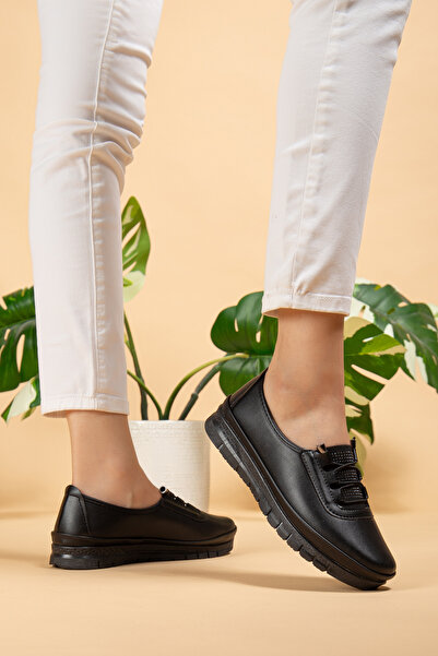 uway Women's Black Classic Shoes Orthopedic Mother Shoes Mother Ballerina Shoes Mother Women's Casual Shoes