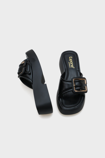 Capone Outfitters Mia Wedge Heeled Single Strap Buckle Women's Comfort Slippers