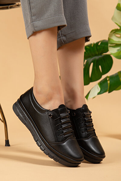 uway Women's Black Classic Shoes Orthopedic Mother Shoes Mother Ballerina Shoes Mother Women's Casual Shoes