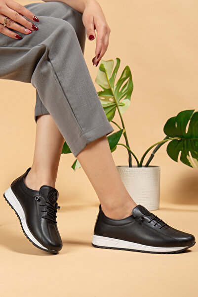 uway Women's Black Classic Shoes Orthopedic Mother Shoes Mother Ballerina Shoes Mother Women's Casual Shoes