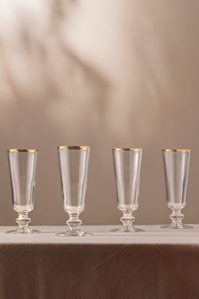 Rakle Pure Altın Yaldızlı İthal 4'lü Kahve Yanı Bardağı Seti 180 cc