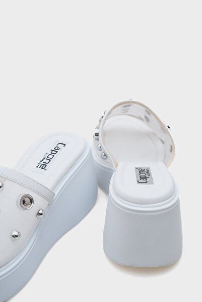 Capone Outfitters Charlot Wedge Heeled Genuine Leather Stone Mesh Comfort Women's Slippers