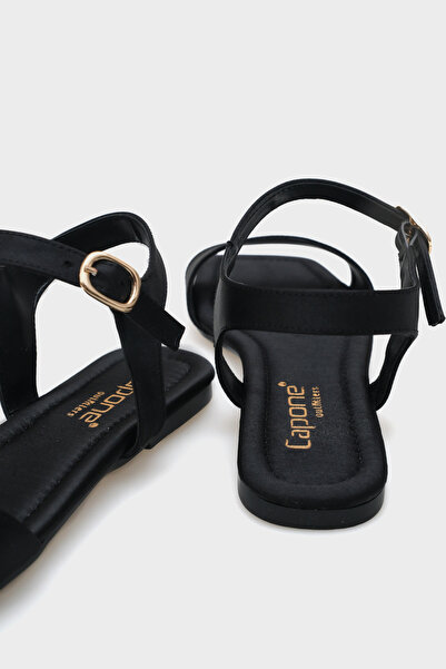 Capone Outfitters Celinda Ankle Strap Blunt Toe Flat Heeled Satin Women's Sandals