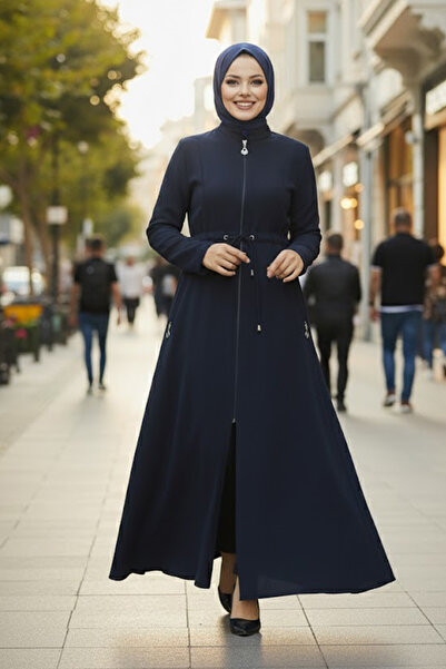 Neva Style Navy Blue Hijab Ferace with Pockets 60125L